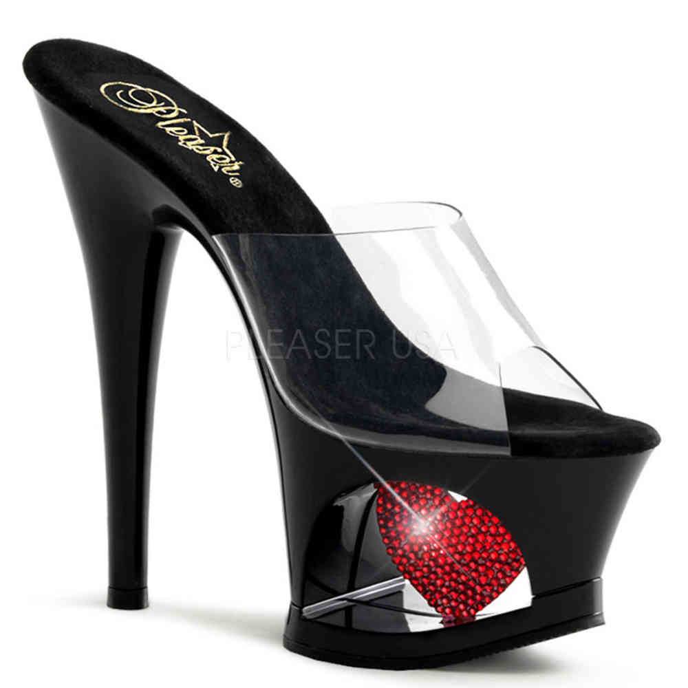 Pleaser - MOON701HRS Mules à talons - Chaussures de pole dance - Noir/Rouge Product image